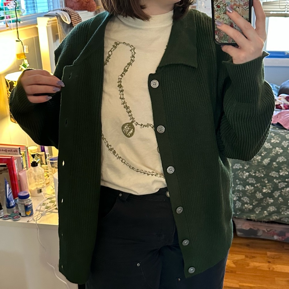 Men's Green Cardigan Sweater